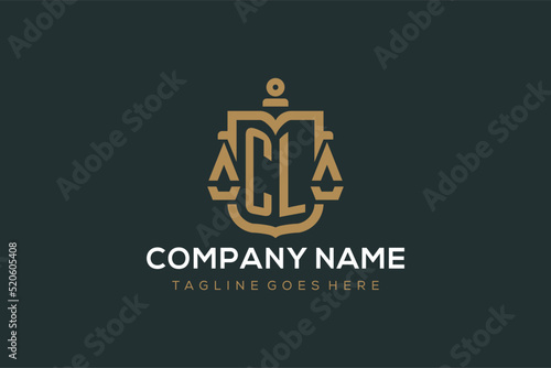 Initial CL logo for law firm with luxury modern scale and shield icon logo design