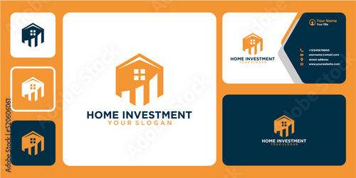 investment logo design with house and business card