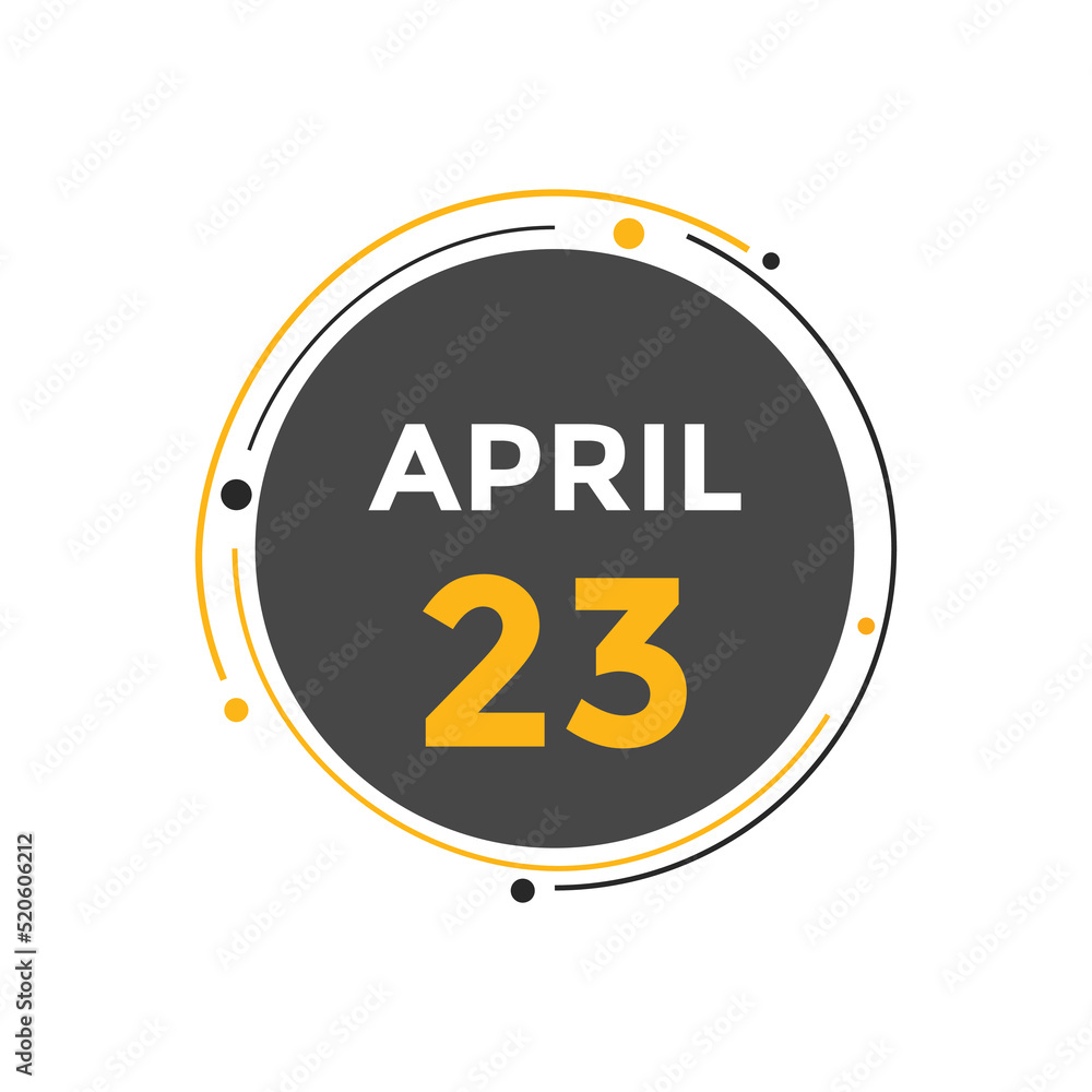 April 23 calendar reminder. 23th April daily calendar icon template. Vector illustration
April 23 calendar reminder. 23th April daily calendar icon template. Vector illustration