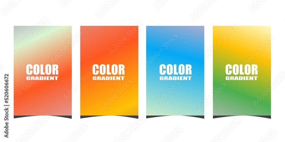 Abstract 4 soft gradient colors backgrounds set. Modern vector template for flyer, brochure, cover, catalog, poster etc in A4 size. Colored fluid graphic composition. Editable vector.