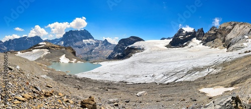 Large glacier panorama. View of the Claridenfirn and Piz Russein in the background. High alpine in the Swiss mountains photo