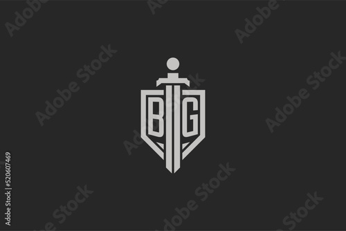 Letter BG logo with shield and sword icon design in geometric style
