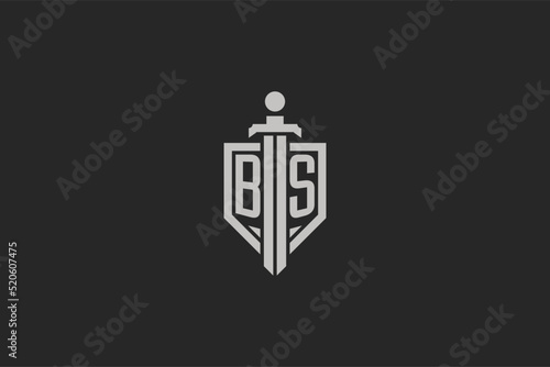 Letter BS logo with shield and sword icon design in geometric style photo