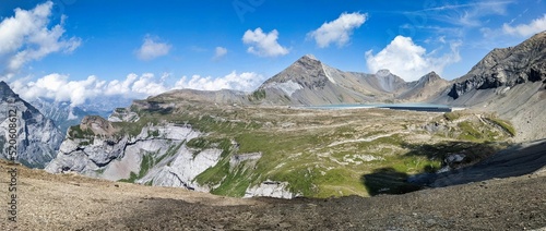 panoramic view of the muttsee and the limmernsee in glarnerland. Wanderlust, Switzerland. High quality photo