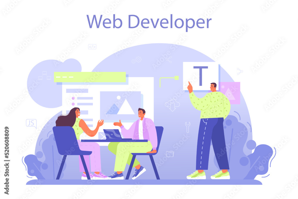 Website development. HTML coding process. Digital specialist creating