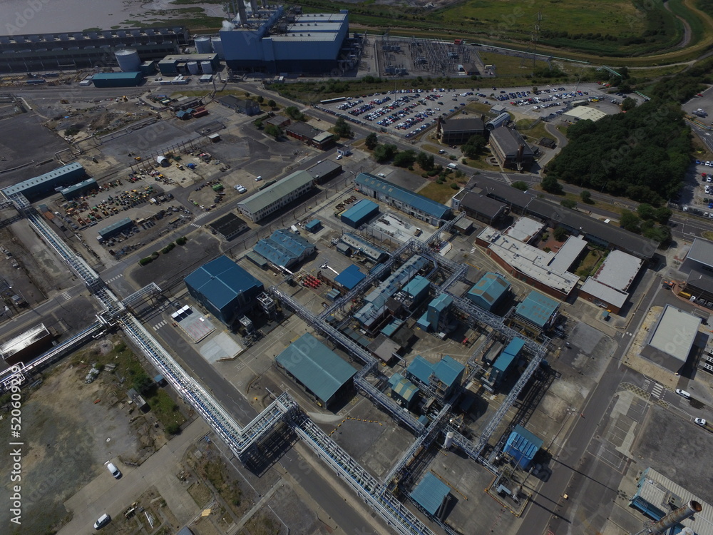 Aerial view of Saltend Chemicals Park, Hull. world-class chemicals and renewable energy businesses at the heart of the UK's Energy Transition to zero carbon footprint