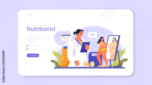 Nutritionist web banner or landing page. Nutrition therapy