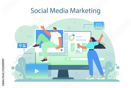 SMM manager concept. Social media marketing specialist advertising