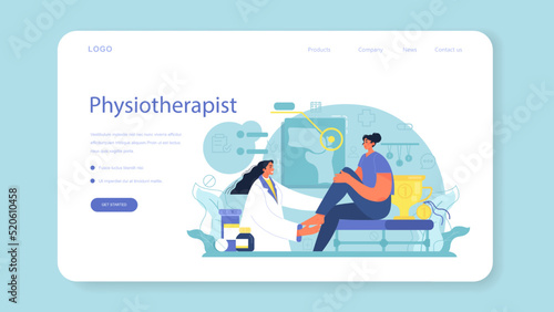 Sports medicine web banner or landing page. Doctor helping