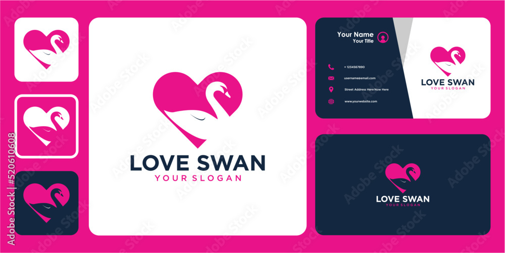 love logo design with swan and business card love logo design with swan and business card
