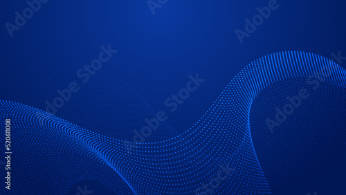 Blue background technology concept with wavy line particle elements