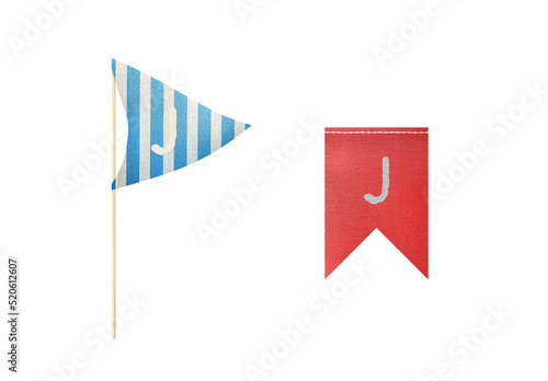 Decorative textile flags Latin ABC. Clip art set on white background. Letter j