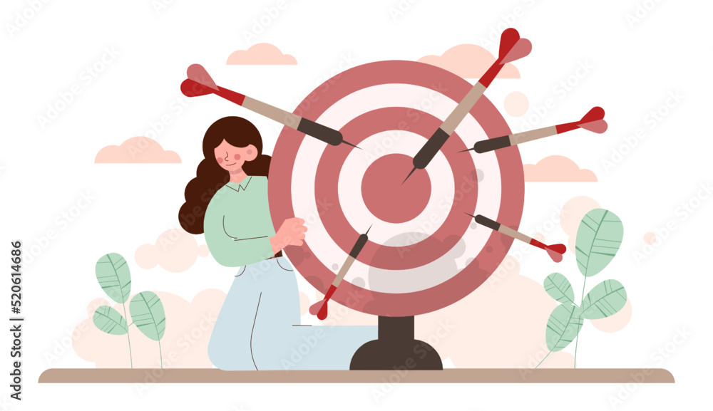 Target concept. Ambitious characters aiming in target and shooting Target concept. Ambitious characters aiming in target and shooting