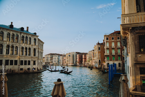 Tela Venice Grand Canal. People float on gondolas. City view, travel