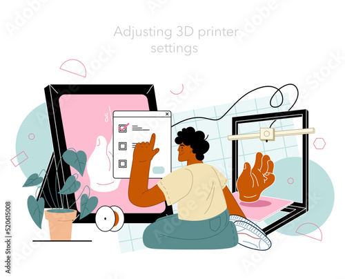 3D printer concept. Digital designer with electronic tools making