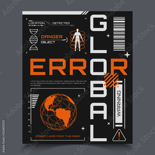 Abstract poster with wireframe 3D figures. The concept of the negative impact of man on the planet. Banner with futuristic design elements, chart and model of planet