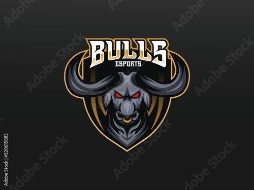Black logo with a furious bull, for gaming websites, video games, specifically e-sport