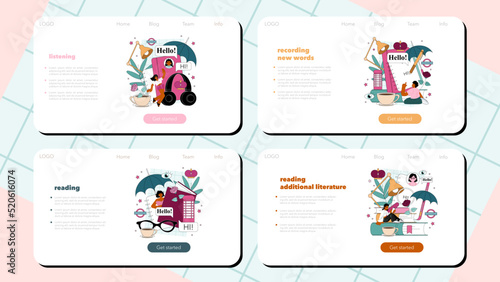 English class web banner or landing page set. Study foreign languages