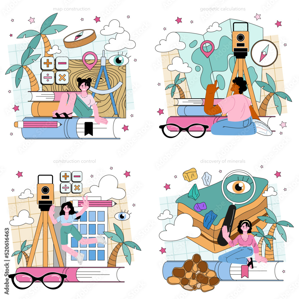 Obraz premium Geology concept set. Scientist study structure, evolution and dynamics