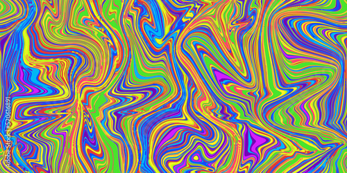 Crazy psychedelic seamless marble pattern with hallucination swirls. Vector liquid acrylic texture. Flow art. 70s textile background. Tie dye simple artistic effect. Groovy design