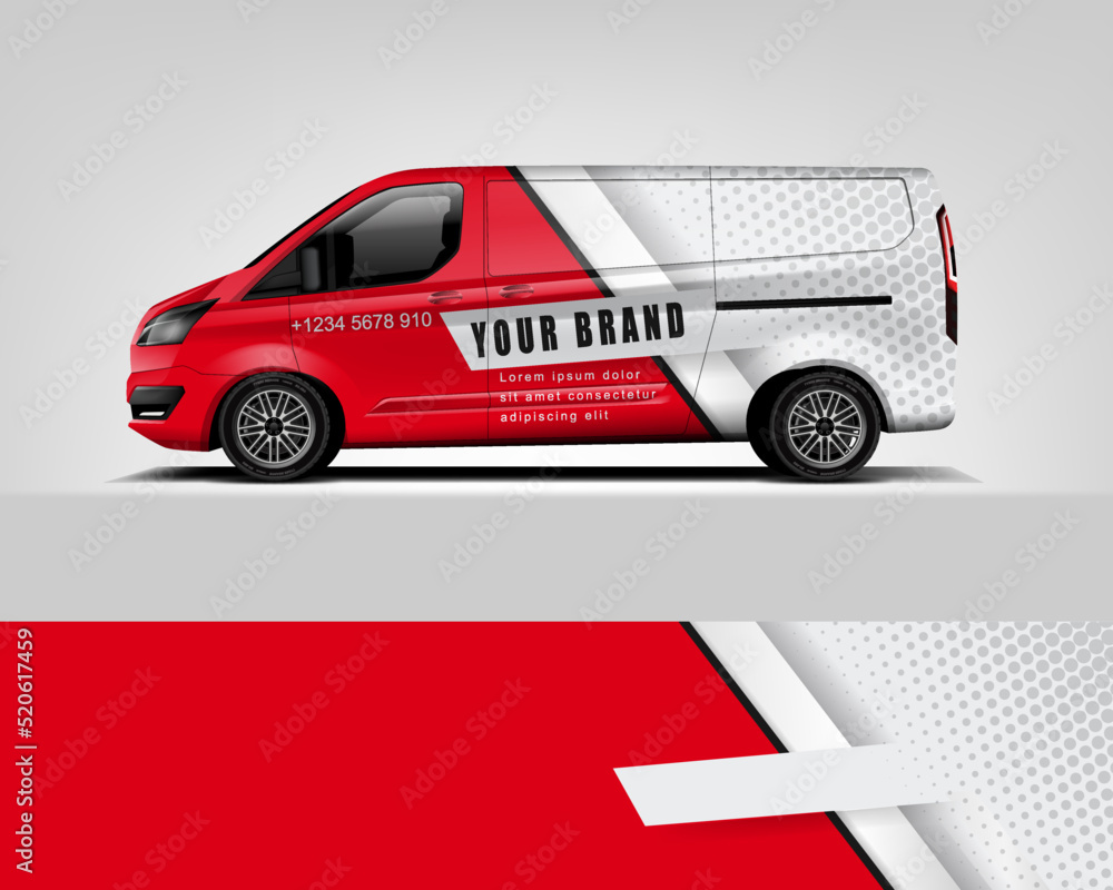 Cargo van wrap decal designs. Graphic abstract stripe designs for