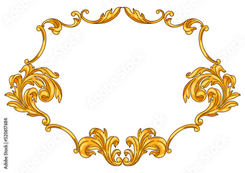 Decorative floral frame in baroque style. Golden curling plant.