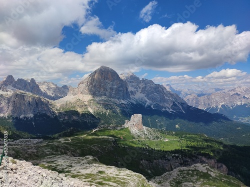 trekking in the Dolomites, Cinque torri, view from Nuvolau, Veneto, Italy © Katerina