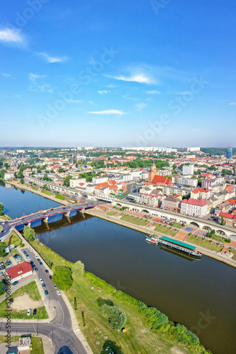 Aerial view of Gorzów Wielkopolski portrait format town city at river Warta in Poland © Markus Mainka