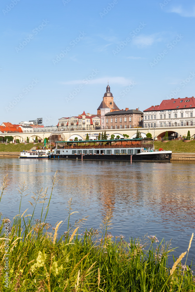 Gorzów Wielkopolski town city portrait format at river Warta in Poland