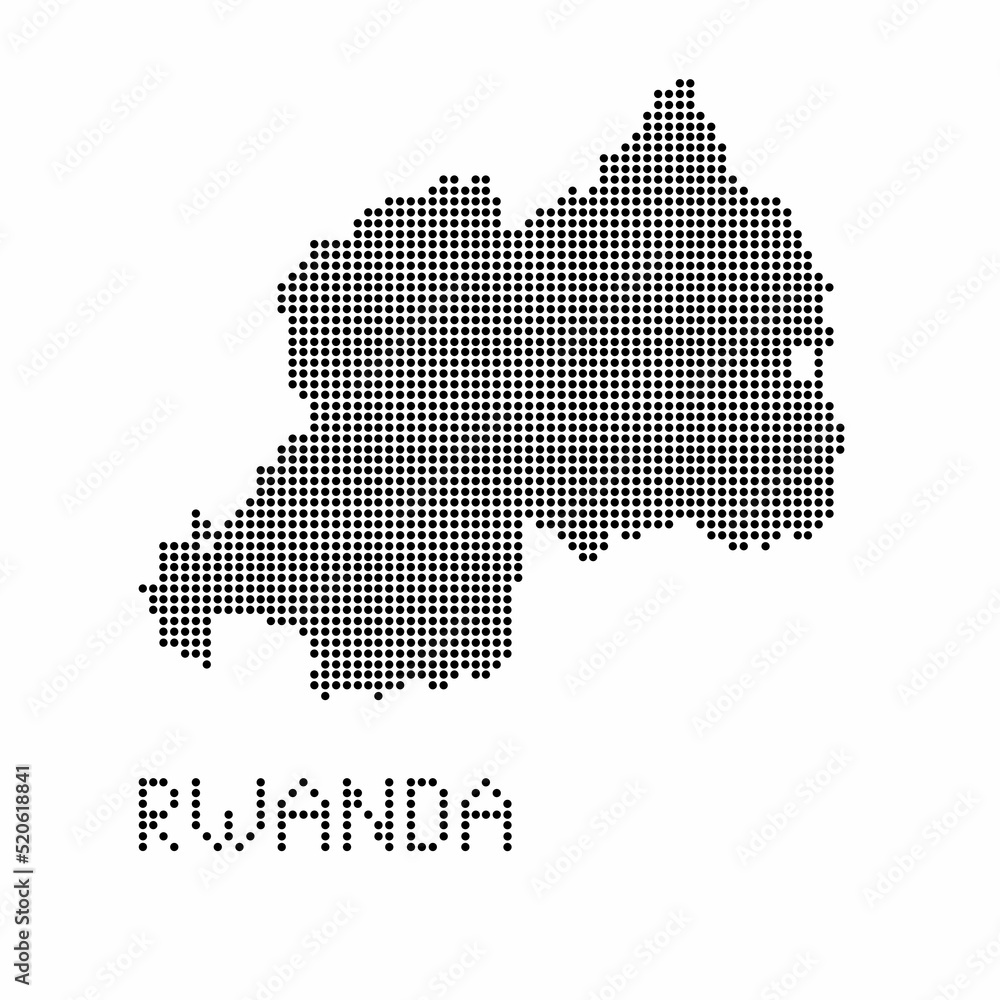 Rwanda map with grunge texture in dot style. Abstract vector illustration of a country map with halftone effect for infographic. 