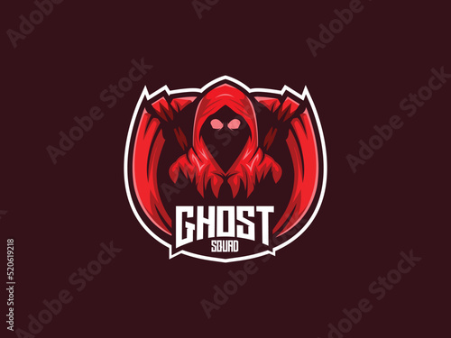 Red, scary ghost fighter as an esports animal mascot logo design