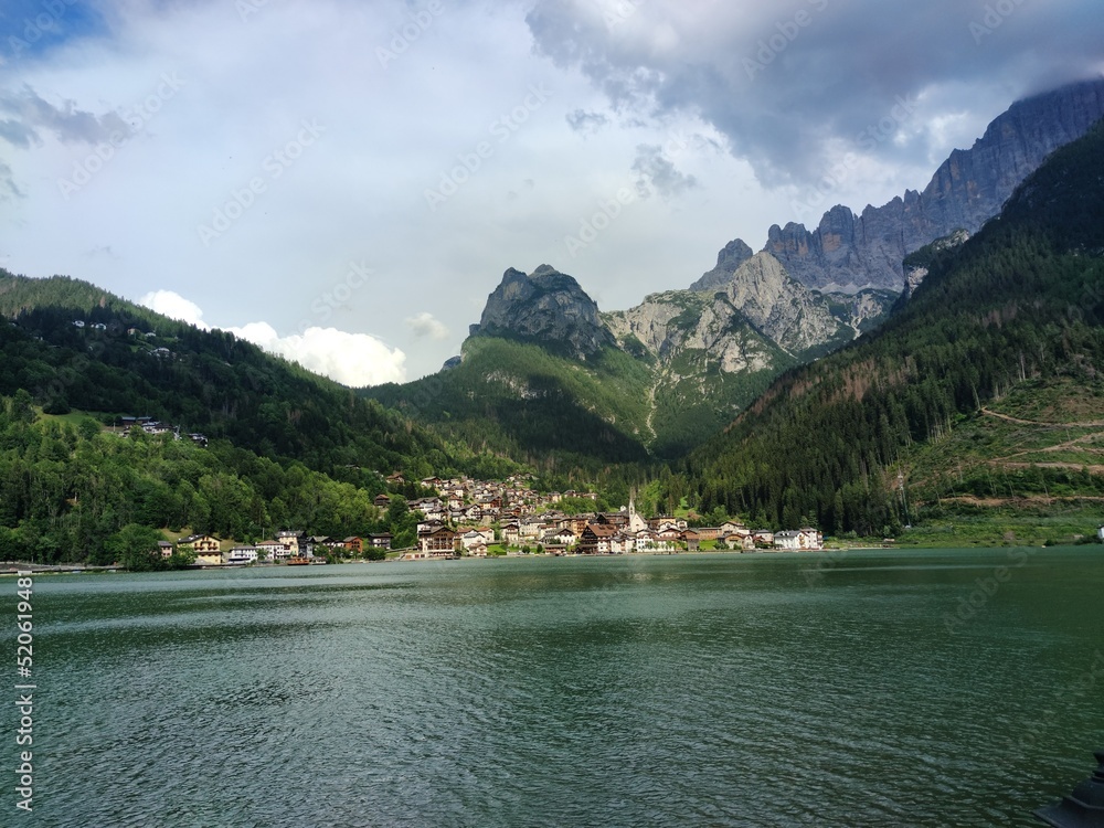 lake Alleghe, travel in the Dolomites, Veneto, Italy
