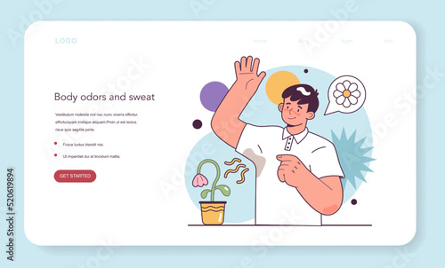 Excessive sweating or hyperhidrosis concept. Young character