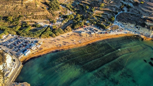 Aerial shot of seascape in Gnejna Bay, Malta photo