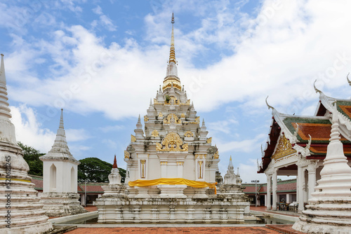 Buddha relic pagoda stupa at Wat Phra Borommathat Chaiya, a destination for tourist in Surat Thani, Southern of Thailand