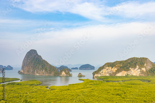 Samet Nangshe viewpoint during day time with sunshine and blue sky, popular destination for tourist in Phang nga, southern of Thailand