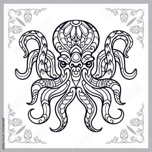 Kraken octopus zentangle arts isolated on white background.