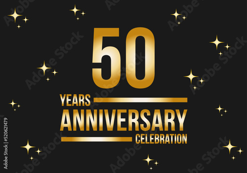 50 years anniversary celebration logo. Gold vector on black background with glitter.