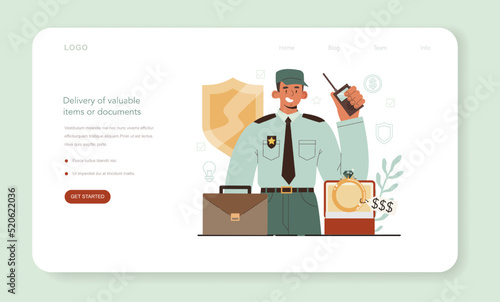 Encashment web banner or landing page. Armored cash truck