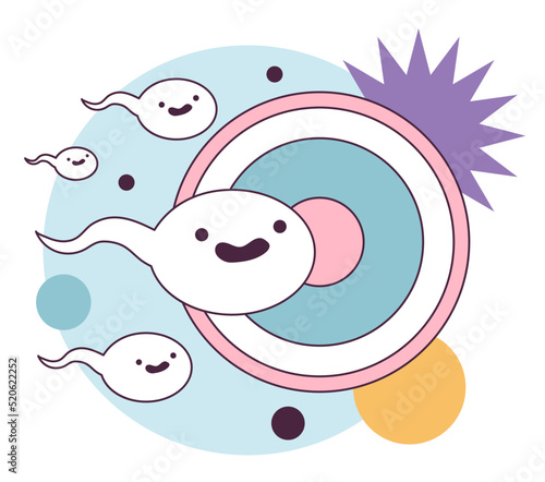 Female egg cell and sperm cell. Ovum insemination and spermatozoon