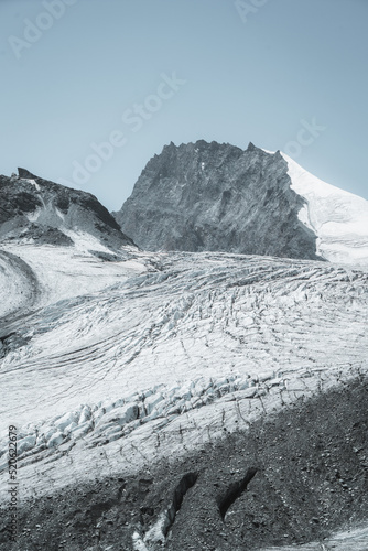 Vertical shot of Rimpfischhorn, crevasses and glaciers photo