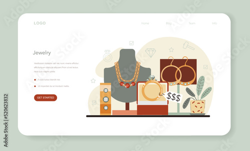 Jeweler web banner or landing page. Precious stones jewelry designer