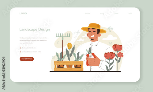 Landscape designer web banner or landing page. Idea of gardening
