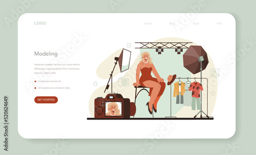 Photo model web banner or landing page. Man and woman represent
