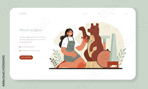 Sculptor web banner or landing page. Creating sculpture of the marble