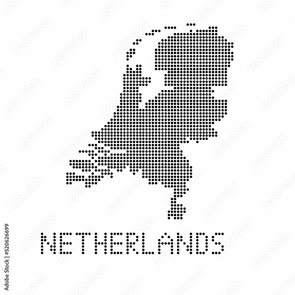 Netherlands map with grunge texture in dot style. Abstract vector illustration of a country map with halftone effect for infographic. 