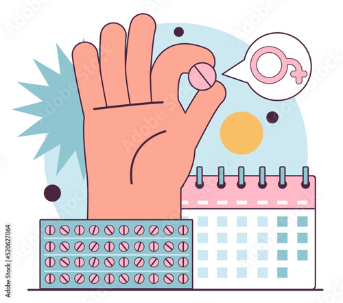 Female oral contraception. Birth control pills taking for pregnancy