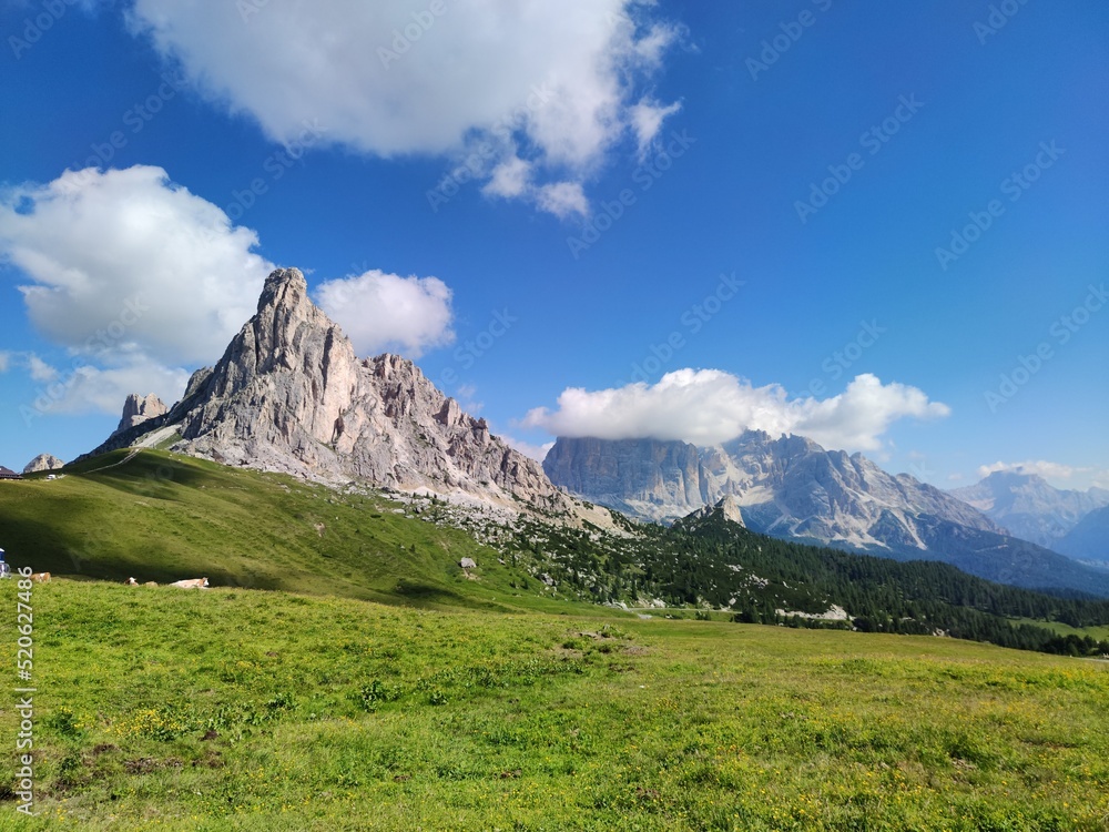 Mountain landscape, trekking in the Dolomites, passo Giau, Veneto, Italy