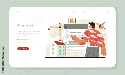 Urbanist web banner or landing page. Architect studying and developing