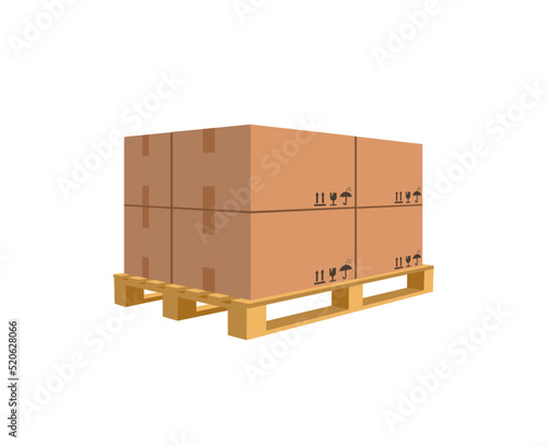 Cargo boxes on wooden pallet, isometric flat vector illustration isolated on white background.